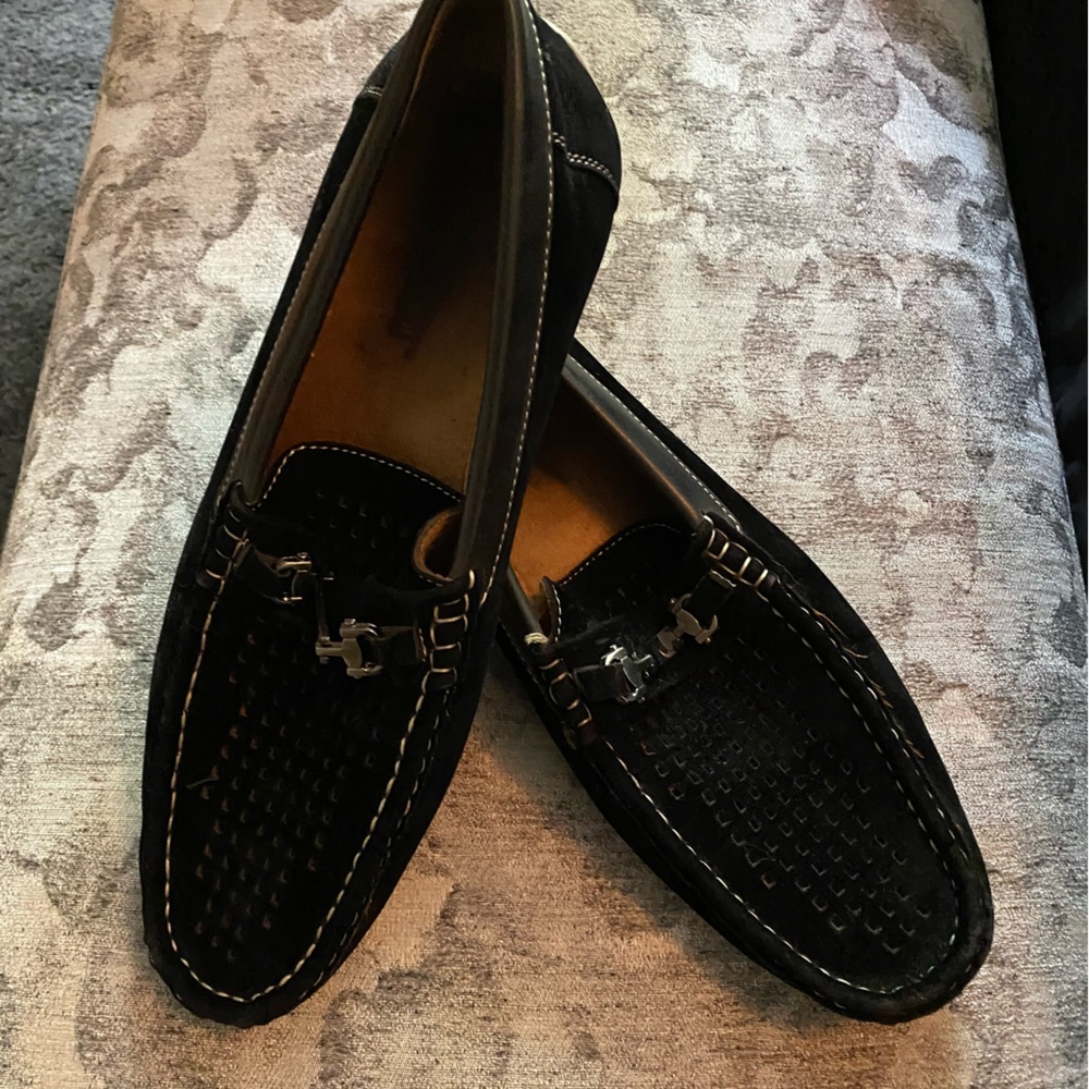 Is Awake Black Suede Mens Slip On Loafer Shoes
